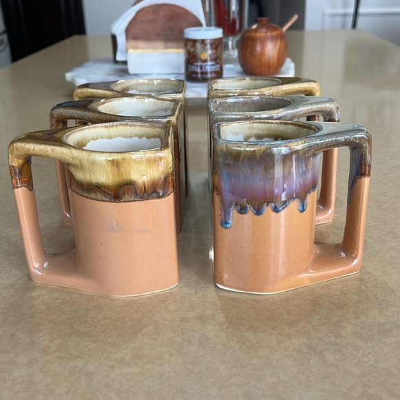 Rodolfo Padilla Artist Signed Drip Glazed Coffee Mug- Brown Drip Glaze Lot of 6 - Picture 1 of 9